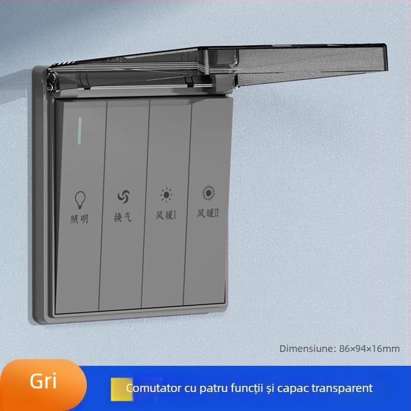 Comutator baie tip 86, plăcuță de perete impermeabilă cu cinci prize, într-una încălzire cu aer pentru baie, plăcuță cu patru găuri