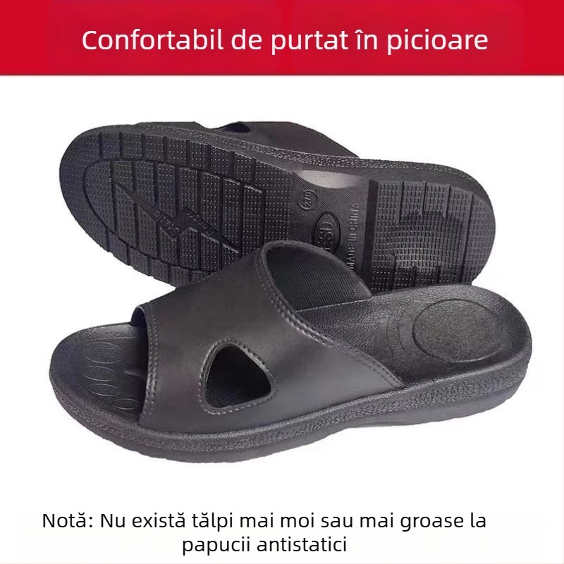 Papuci anti-statice cu talpă PU groasă, moi, pentru spații fără praf, ESD, antiderapante, negri, unisex