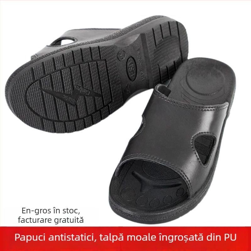 Papuci anti-statice cu talpă PU groasă, moi, pentru spații fără praf, ESD, antiderapante, negri, unisex