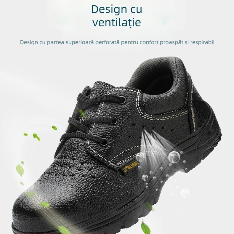 Pantofi de protecție cu vârf din oțel și talpă din oțel, respirabili, anti-șoc și anti-perforație, încălțăminte de lucru