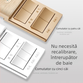 Comutator de perete tip 86 pentru încălzitorul de baie, capac glisant, cutie universală 86, patru module.