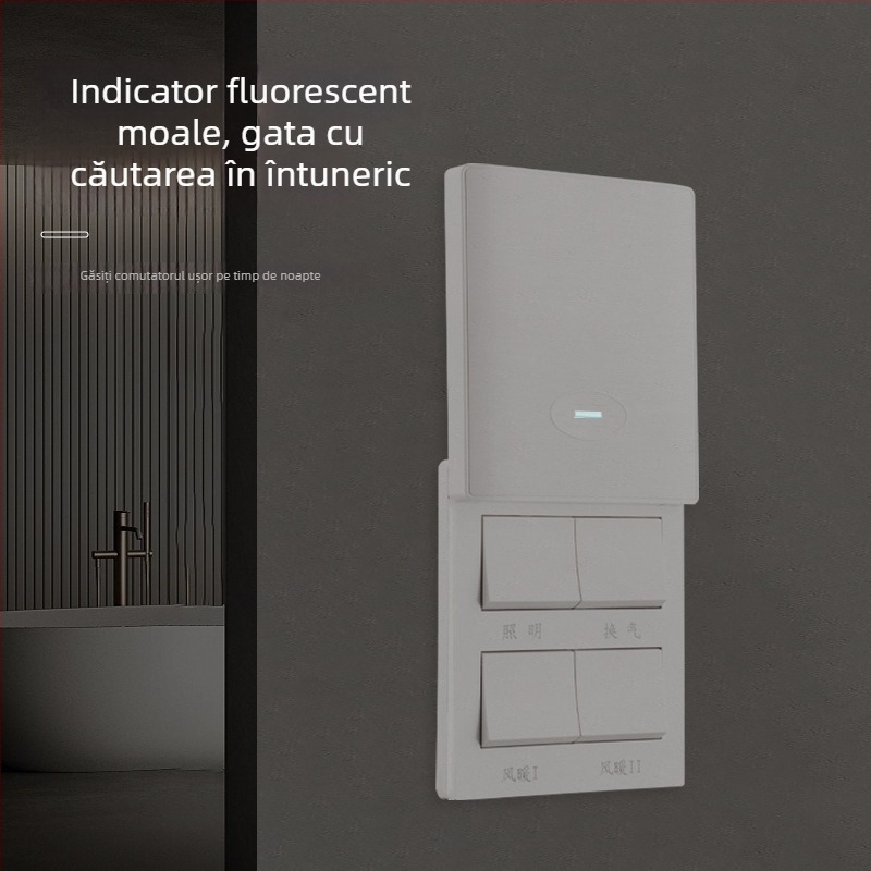 Comutator de perete tip 86 pentru încălzitorul de baie, capac glisant, cutie universală 86, patru module.
