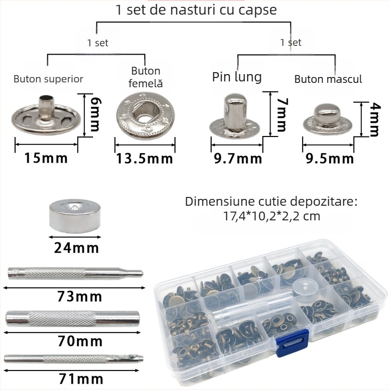 Set de instrumente pentru montaj nasturi metalice cu patru găuri, 831, pentru haine și snaps ascunse