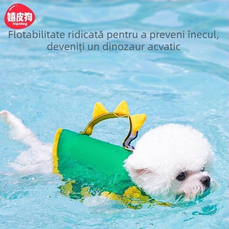 Vesta de salvare pentru câine, cu blocuri colorate, din material Oxford, impermeabilă și uscare rapidă; costum de baie pentru câine