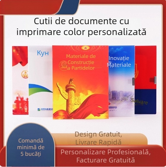 Cutie de fișiere cu imprimare color personalizată, copertă pentru construcția partidului, PP plastic sau piele, A4