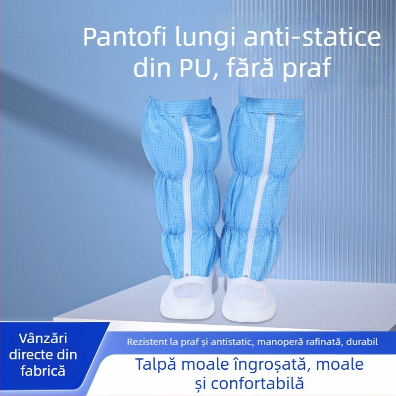 Ghete lungi din PU cu plasă deschisă, antistatice, fără praf, talpă groasă, confortabile și durabile pentru încălțăminte de lucru în atelier