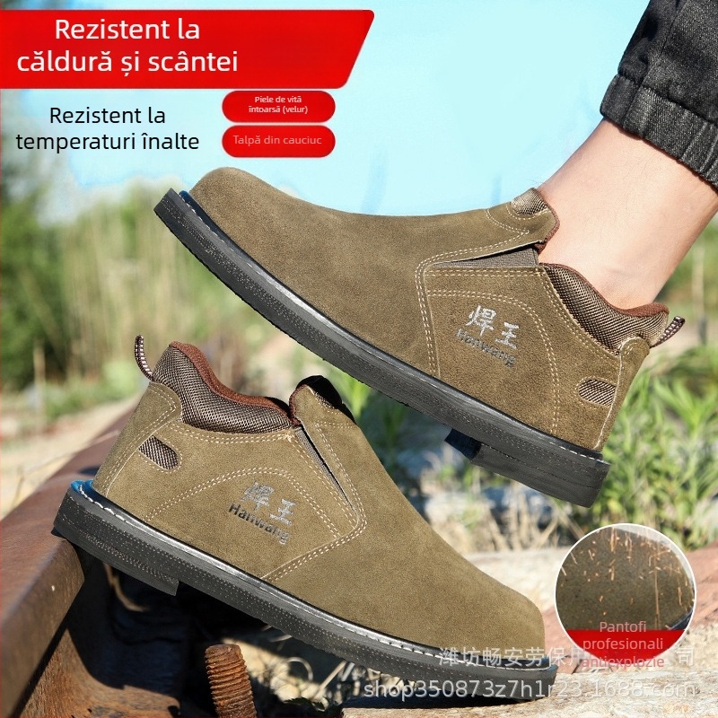 Încălțăminte de protecție cu talpă din cauciuc, protecție la lovituri, rezistentă la temperaturi înalte, încălțăminte de lucru slip-on pentru sudură, protecție la scântei