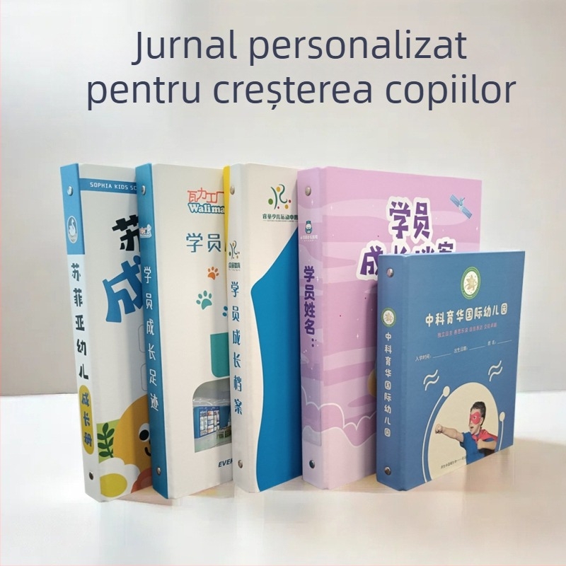 Portofoliu personalizat de creștere pentru grădiniță și jurnal de creștere al elevului — dosar cu clips metalic și logo tipărit