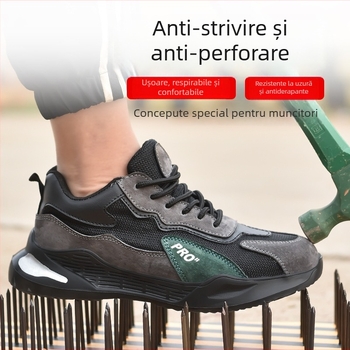 Pantofi de protecție ușori pentru bărbați, cu controlul mirosurilor, protecție antișoc și anti-perforare, vârf din oțel, talpă moale, ușori, rezistenți și respirabili