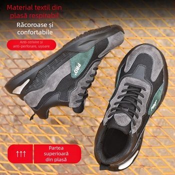 Pantofi de protecție ușori pentru bărbați, cu controlul mirosurilor, protecție antișoc și anti-perforare, vârf din oțel, talpă moale, ușori, rezistenți și respirabili