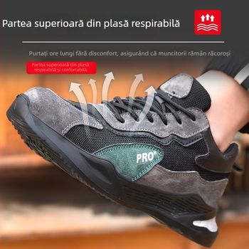 Pantofi de protecție ușori pentru bărbați, cu controlul mirosurilor, protecție antișoc și anti-perforare, vârf din oțel, talpă moale, ușori, rezistenți și respirabili