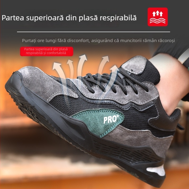 Pantofi de protecție ușori pentru bărbați, cu controlul mirosurilor, protecție antișoc și anti-perforare, vârf din oțel, talpă moale, ușori, rezistenți și respirabili