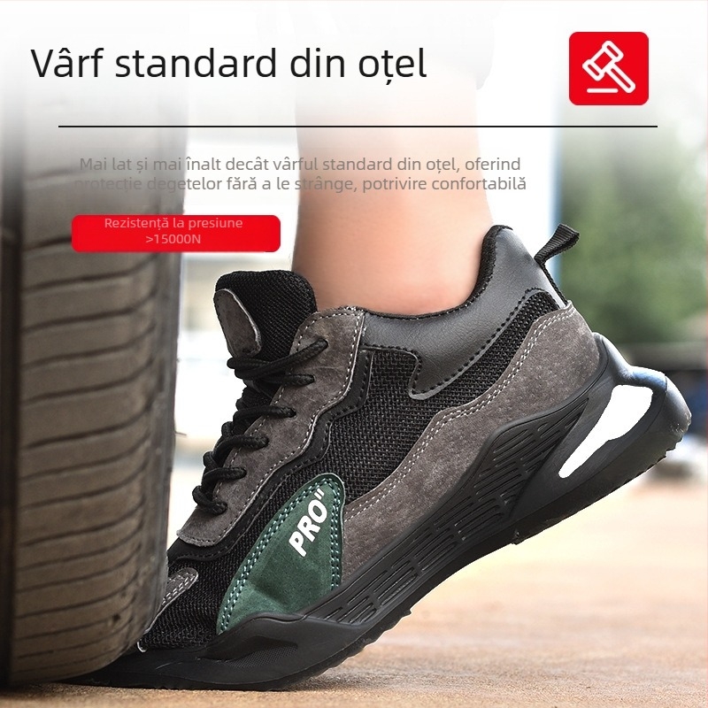 Pantofi de protecție ușori pentru bărbați, cu controlul mirosurilor, protecție antișoc și anti-perforare, vârf din oțel, talpă moale, ușori, rezistenți și respirabili