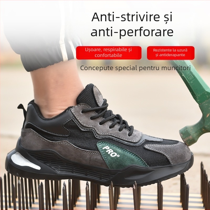 Pantofi de protecție ușori pentru bărbați, cu controlul mirosurilor, protecție antișoc și anti-perforare, vârf din oțel, talpă moale, ușori, rezistenți și respirabili