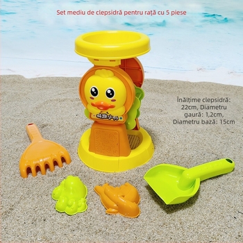 Set nou de jucării pentru plajă, nisip: rață și pinguin — mașinuță de nisip 688-114, jucărie cu clepsidrá