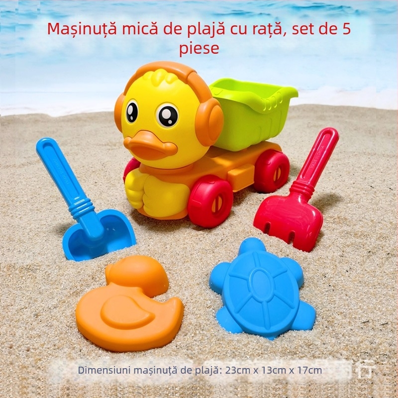Set nou de jucării pentru plajă, nisip: rață și pinguin — mașinuță de nisip 688-114, jucărie cu clepsidrá