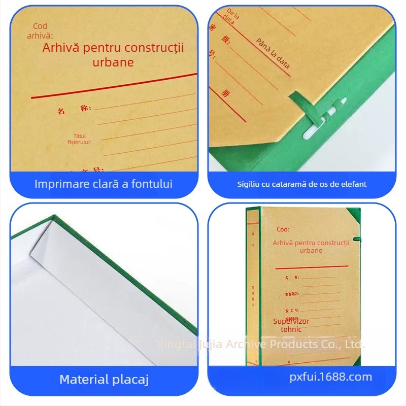 Set de 10 cutii de depozitare din carton pentru fișiere, destinate gestionării documentelor în construcții urbane, cu posibilitatea imprimării logo-ului, model A4-1, dimensiuni 31,5 x 22,5 x 4/5 cm