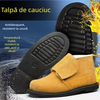 Pantofi de protecție pentru muncă cu talpă nubuk, rezistenți la temperaturi înalte, vârf din oțel, antișoc și anti-perforație, rezistenți la abraziune, antifrânare, pentru sudură