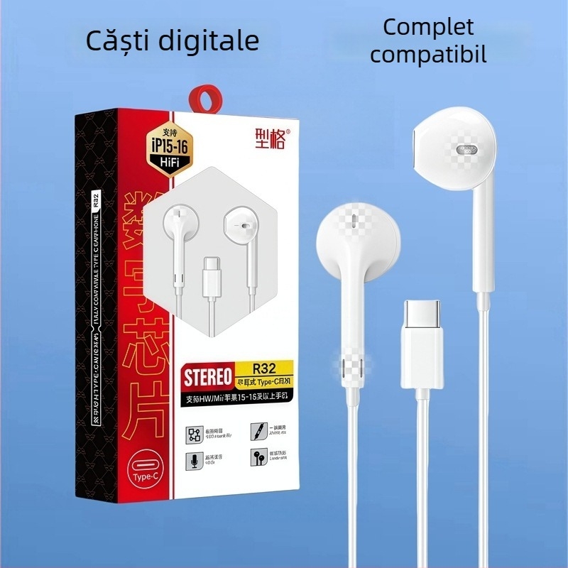Căști in-ear cu fir, sunet de înaltă fidelitate, Type-C, bas digital, pentru Huawei și Xiaomi