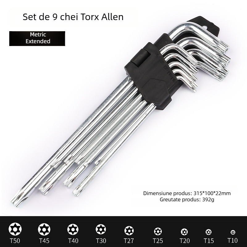 Set de 9 chei Allen cu cap plat și cap rotund, din oțel carbon zincat