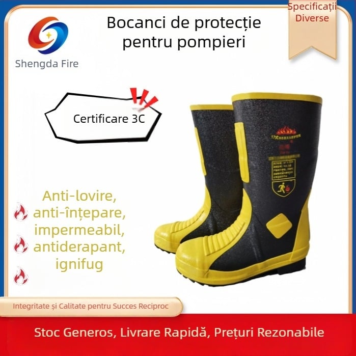 Ghete de protecție pentru pompieri – bocanci de intervenție pentru incendii, rezistenți la temperaturi înalte și coroziune, anti-perforație și antiderapante, din cauciuc