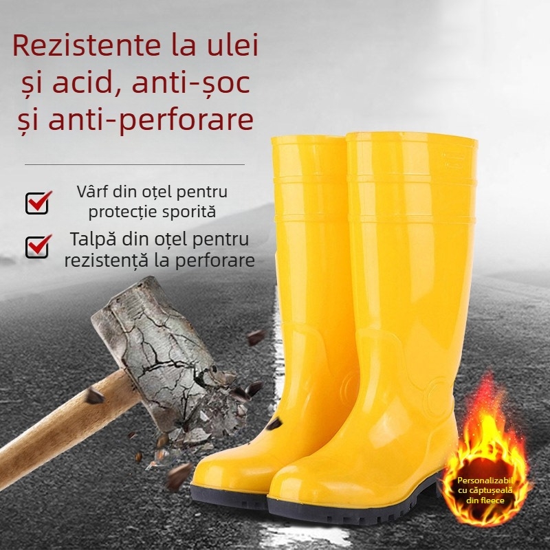 Ghete înalte de intervenție cu protecție chimică, talpă din oțel și protecție împotriva loviturilor și perforării
