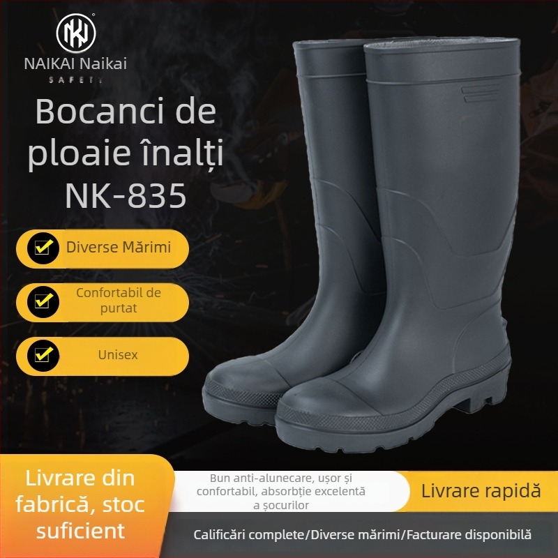 Cizme de ploaie din PVC, înalte, cu vârf din oțel, anti-perforație și rezistență la abraziune, unisex