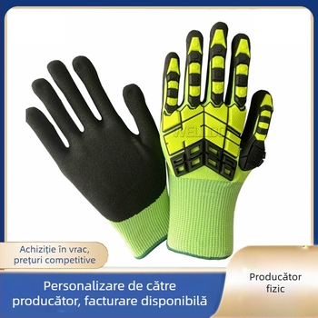 Mănuși PVC rezistente la tăieturi, cu benzi TPR anti-coliziune, pentru prelucrare mecanică și minerit – mărime universală