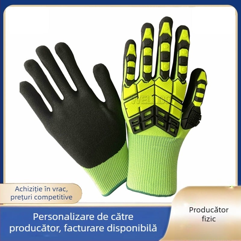 Mănuși PVC rezistente la tăieturi, cu benzi TPR anti-coliziune, pentru prelucrare mecanică și minerit – mărime universală