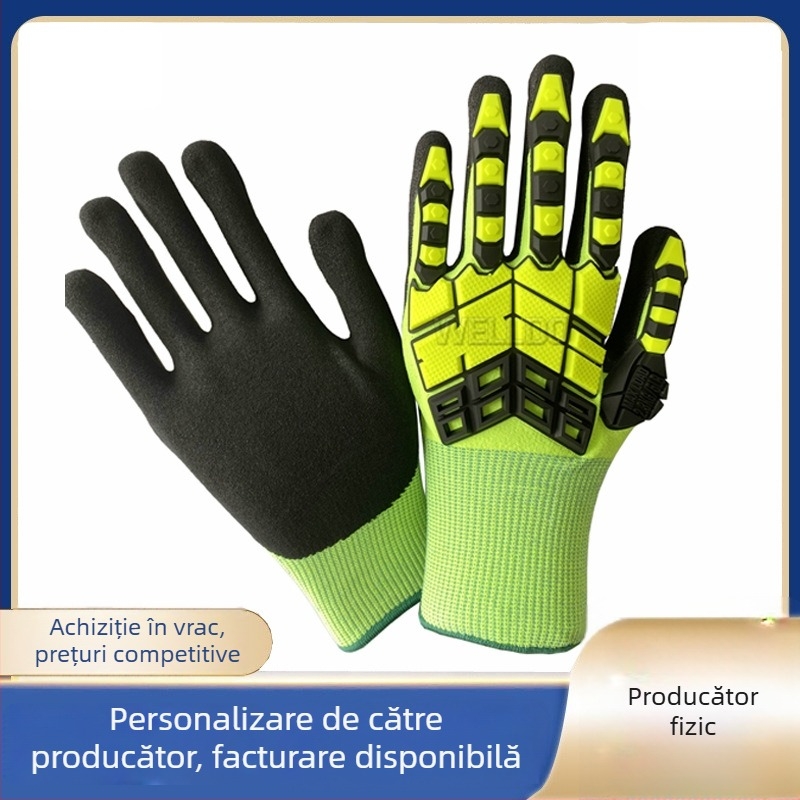 Mănuși PVC rezistente la tăieturi, cu benzi TPR anti-coliziune, pentru prelucrare mecanică și minerit – mărime universală