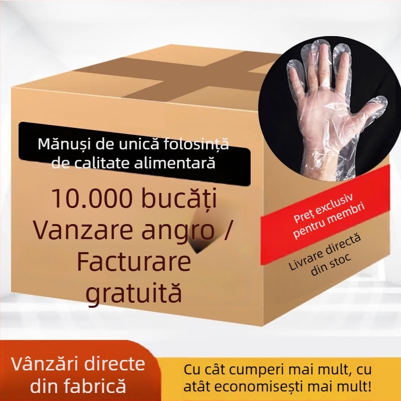 Mănuși de unică folosință pentru catering și frizerie, standard alimentar, polietilenă transparentă îngroșată