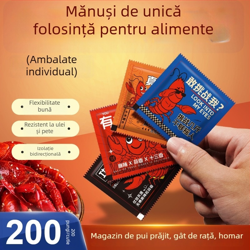 Mănuși PE de unică folosință, ambalate individual, de calitate alimentară, rezistente la ulei, cu grosime crescută, durabile, pentru catering și uz comercial