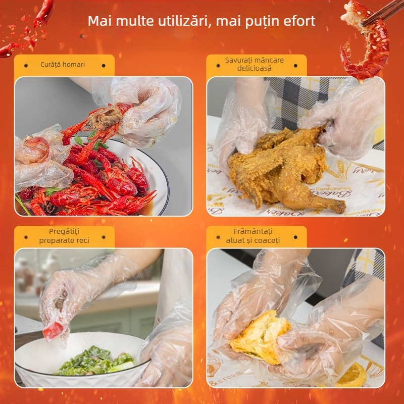 Mănuși PE de unică folosință, ambalate individual, de calitate alimentară, rezistente la ulei, cu grosime crescută, durabile, pentru catering și uz comercial