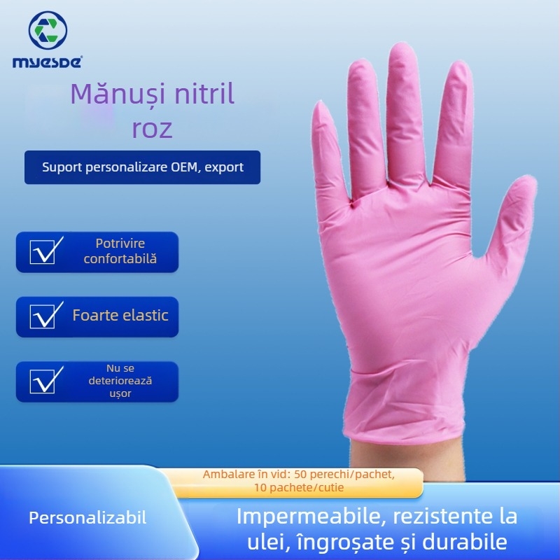 Mănuși de nitril de unică folosință, îngroșate și durabile, pentru uz casnic, de clasă alimentară, elasticitate înaltă, ambalate în cutie