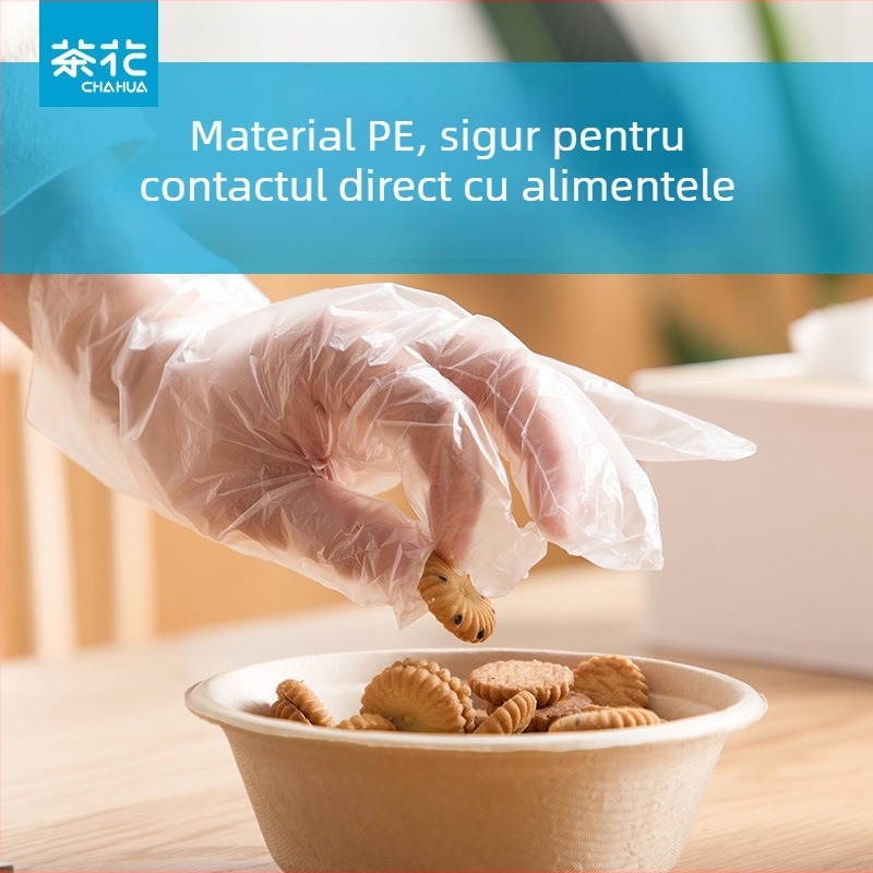 Camellia Mănuși de unică folosință, plastice transparente, pentru alimentație, uz casnic și pentru copii