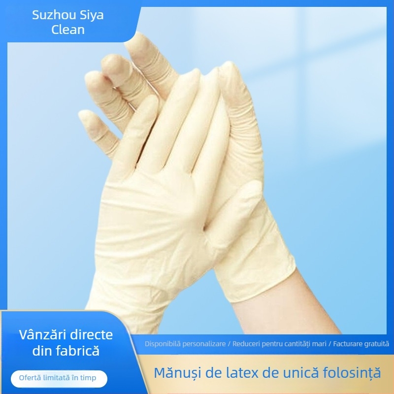 Mănuși de unică folosință din latex, finisaj mat, anti-alunecare, pentru protecție la muncă, electronică, semiconductori și catering