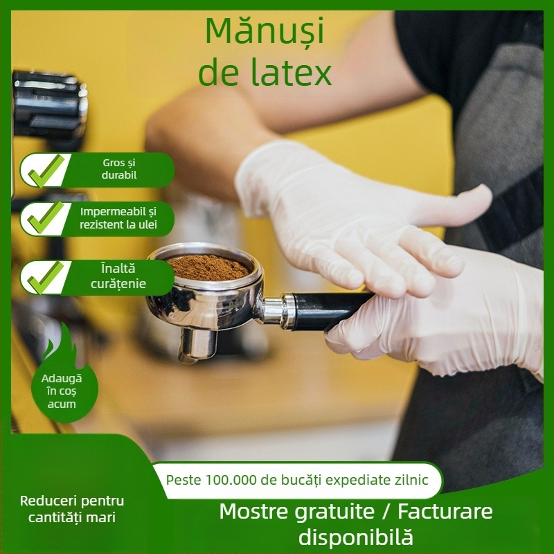 Mănuși de unică folosință din latex, finisaj mat, anti-alunecare, pentru protecție la muncă, electronică, semiconductori și catering