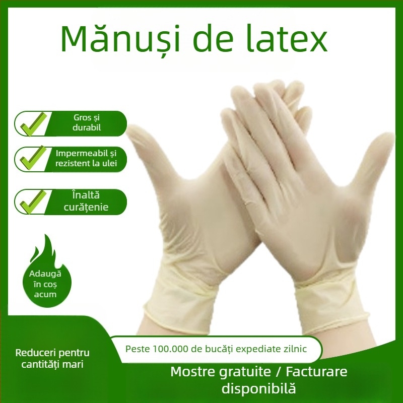 Mănuși de unică folosință din latex, finisaj mat, anti-alunecare, pentru protecție la muncă, electronică, semiconductori și catering