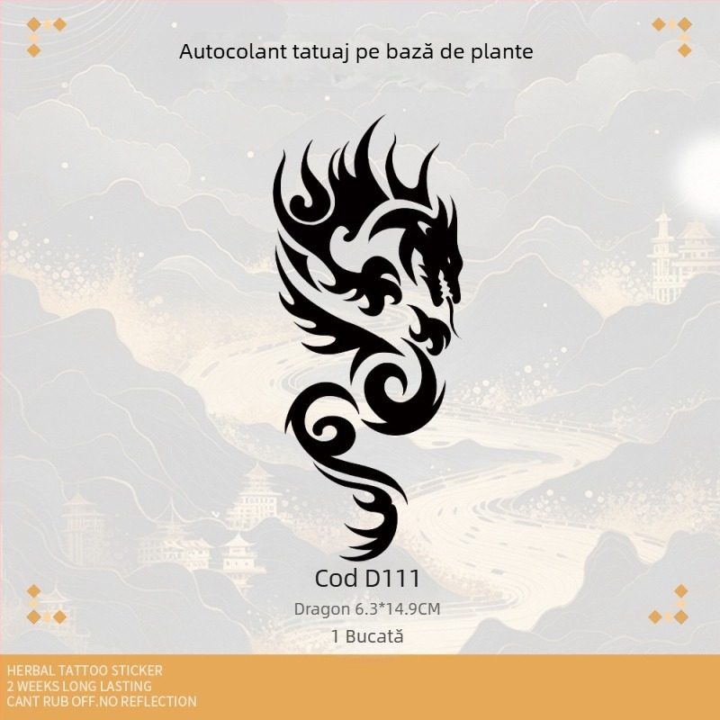 Autocolant tatuaj pentru braț cu motif dragon-totem, botanic, rezistent la apă și la frecare, stil personalizat de înaltă clasă, la modă