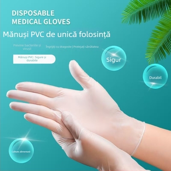 Mănuși de unică folosință din PVC pentru bucătărie, igienă alimentară, catering și îngrijire acasă a frumuseții, îngroșate, durabile, 100 de bucăți