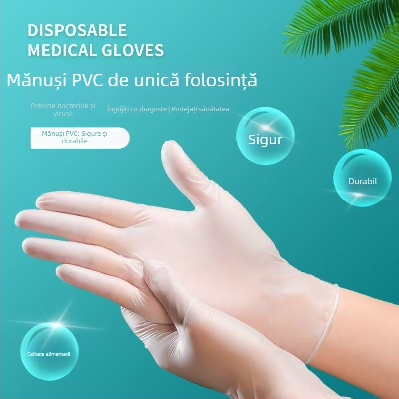 Mănuși de unică folosință din PVC pentru bucătărie, igienă alimentară, catering și îngrijire acasă a frumuseții, îngroșate, durabile, 100 de bucăți