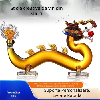 Sticlă de vin cu dragon gol, realizată din sticlă, și set narghilea stilat