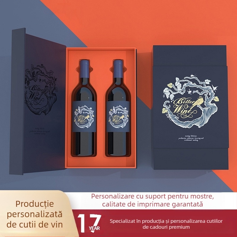 Cutie cadou pentru vin roșu, personalizabilă pentru sticle simple sau duble, stil chinezesc, personalizată în funcție de designul dvs.