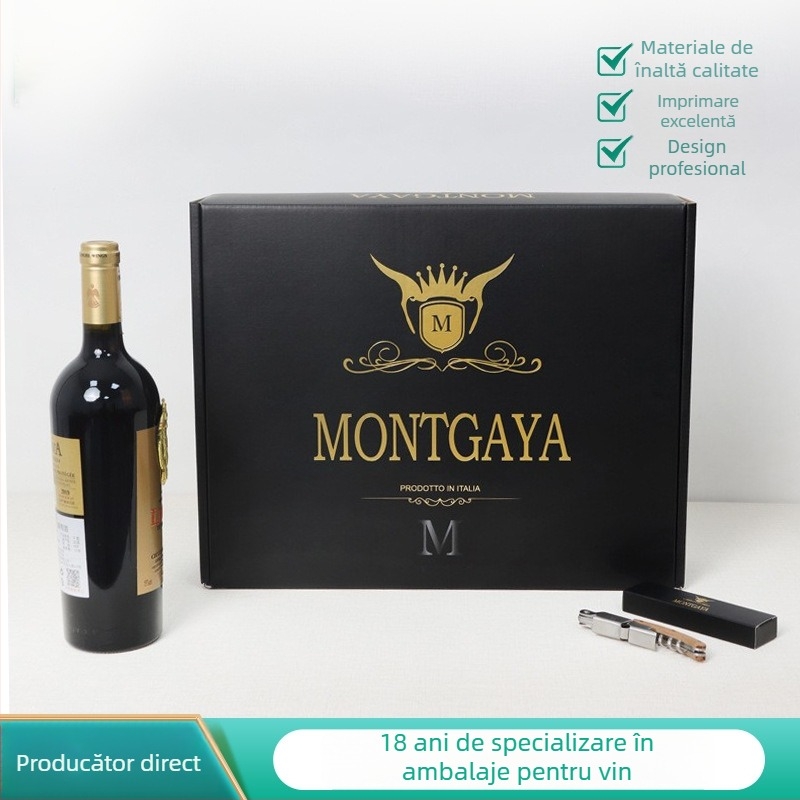 Cutie cadou pentru vin roșu, patru sticle, cu capac rabatabil