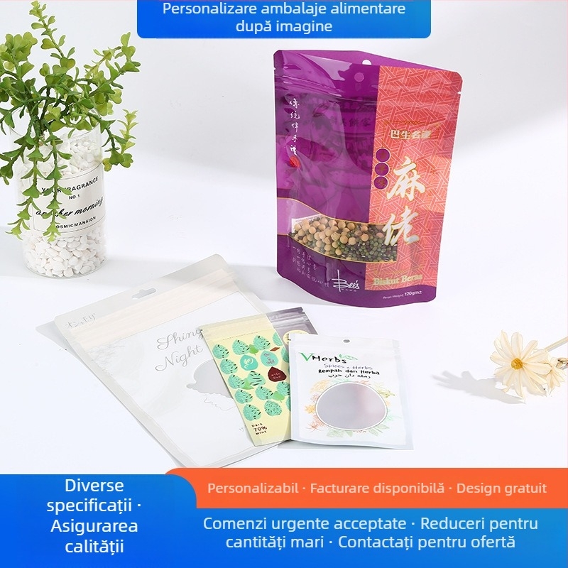 Pungi din plastic cu vid pentru alimente, cu folie de aluminiu pentru cafea și ceai, sigilate pe opt fețe