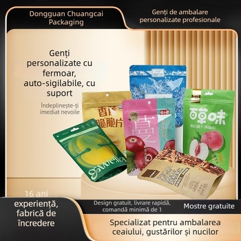 Pungă de ambalare din plastic cu bază verticală, fermoar, laminată cu folie de aluminiu, pentru gustări și nuci