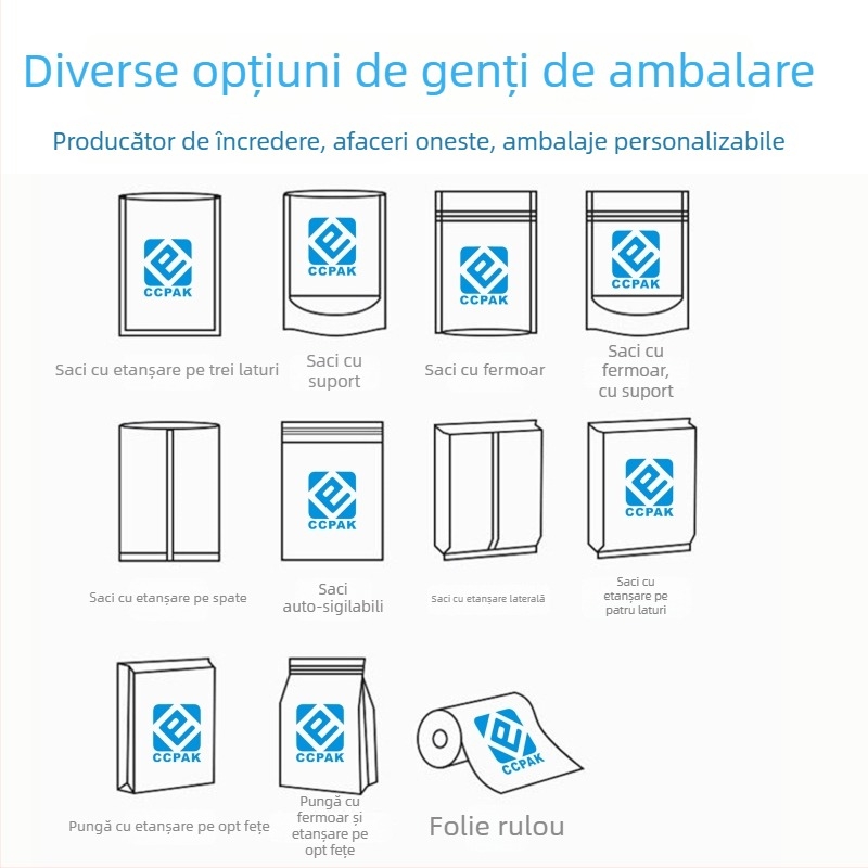 Pungă de ambalare din plastic cu bază verticală, fermoar, laminată cu folie de aluminiu, pentru gustări și nuci