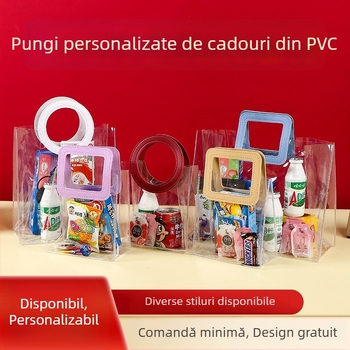 Pungă transparentă de cadouri din PVC pentru bomboane de nuntă și ziua de naștere – ambalaj plastic portabil, stil modern