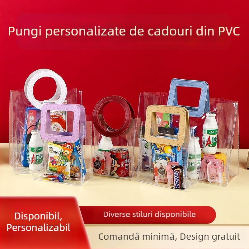Pungă transparentă de cadouri din PVC pentru bomboane de nuntă și ziua de naștere – ambalaj plastic portabil, stil modern