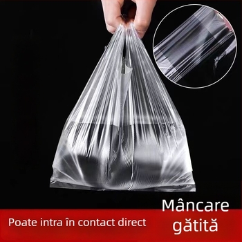 Saci de plastic biodegradabili, albe, de unică folosință, stil vestă, pentru ambalarea alimentelor, 100 buc
